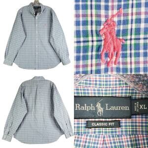 Polo Ralph Lauren Shirt Oxford Button Down Mens Size XL Long Sleeve Blue Plaid